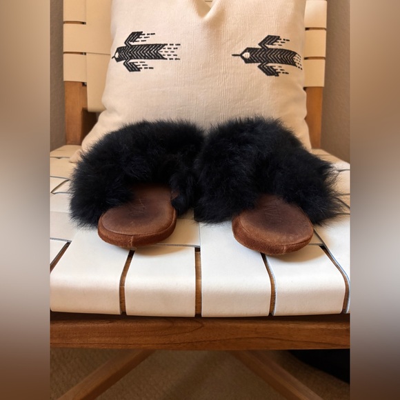 OZMA Women's Black Baby Alpaca Furry Slippers Small - Picture 5 of 6